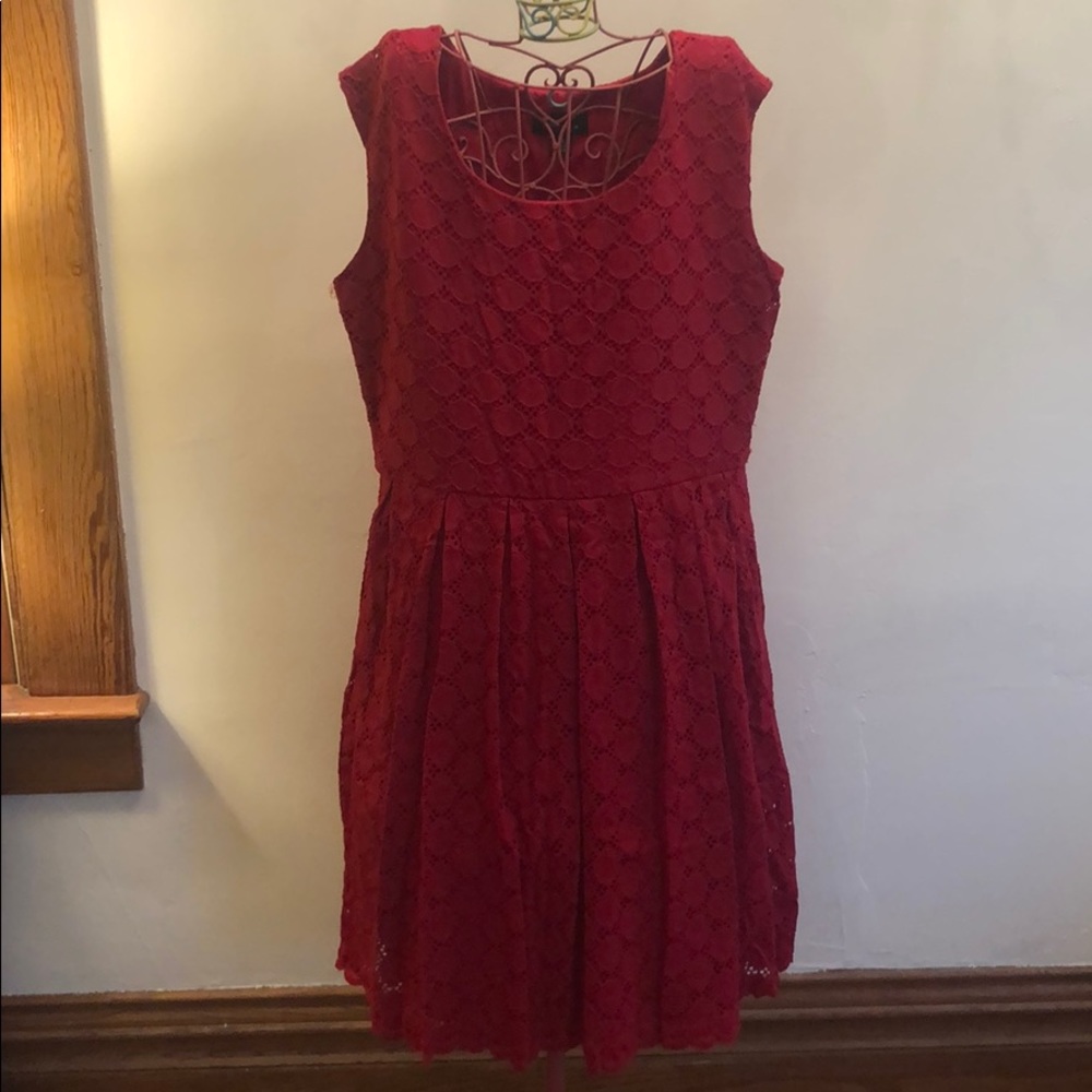 Red Cocktail/Summer Dress Lace Design Overlay